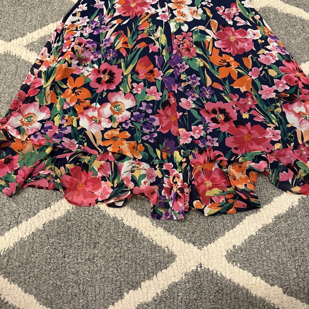 Eliza J Floral Flutter Sleeve Dress Midi Fit & Flare Ruffle Lined Sz 2 - Picture 2 of 11